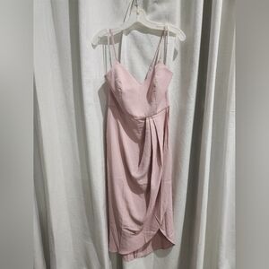 Lulu's Blush Pink Midi Slip Dress with Draped Front